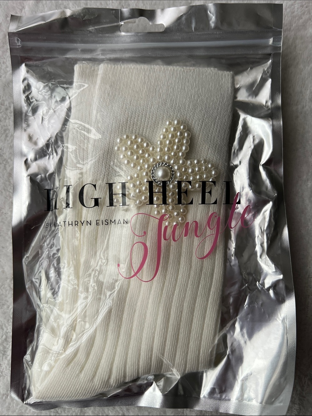 High Heel Jungle Imitation Pearl Flower Socks